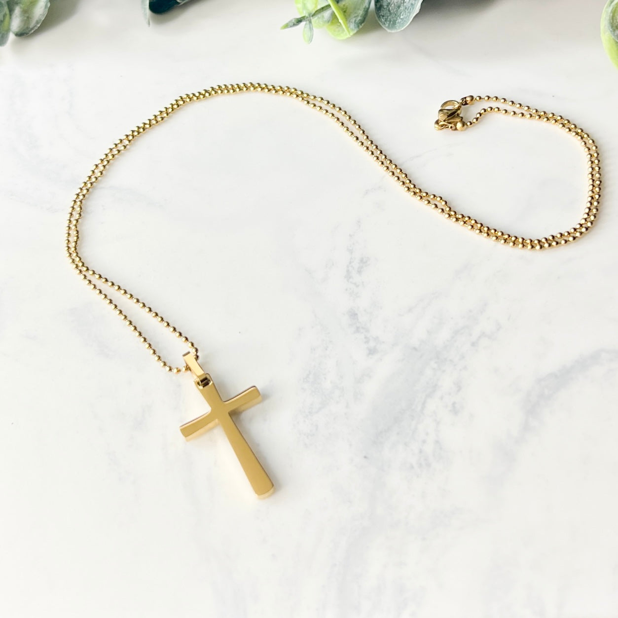 Pure Luxe Jewelry Men's Stainless Steel Small Cross Pendant - 40mm Gold Plated