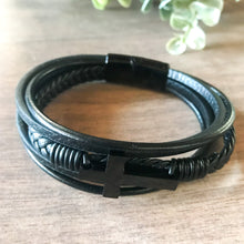 Load image into Gallery viewer, Joshua Men's Leather Cross Bracelet