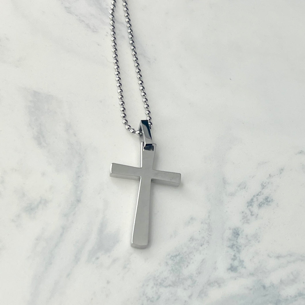 Men's Polished Stainless Steel Cross Pendant